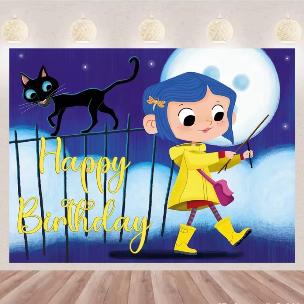 New Coraline Happy Birthday Party Backdrop Banner 120x90cm